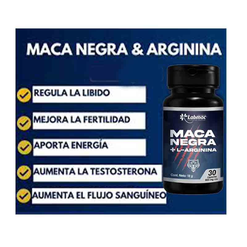 Maca Negra + L - Arginina | 30 Cápsulas 600mg | LABMAC LabMac - DiiP Secret Sex Shop Ecuador