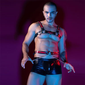 Arnés Sexy de Cuerpo para Hombres, Incluye Arnés de Pecho, Cinturón con cadenas y Boxer | Diseño moderno | Cameron Lace & Fire Lingerie - DiiP Secret Sex Shop Ecuador
